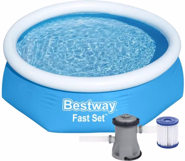 Bestway Fast Set Round Above Ground Swimming Pool Set with Pump, Filter and Repair Kit, Blue