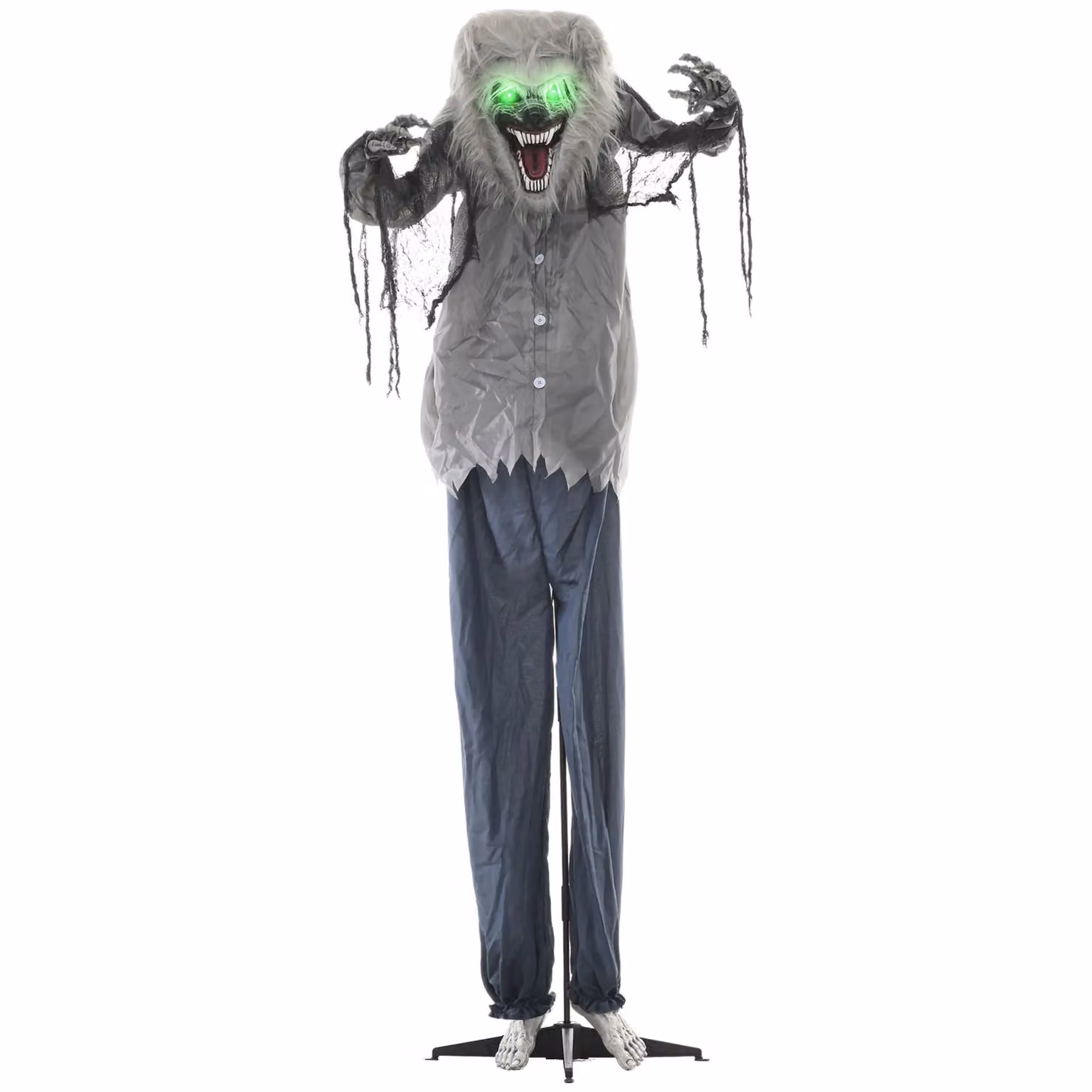 HOMCOM Halloween Skeleton Werewolf Animatronic Prop with Light Up Eyes in Grey – 2