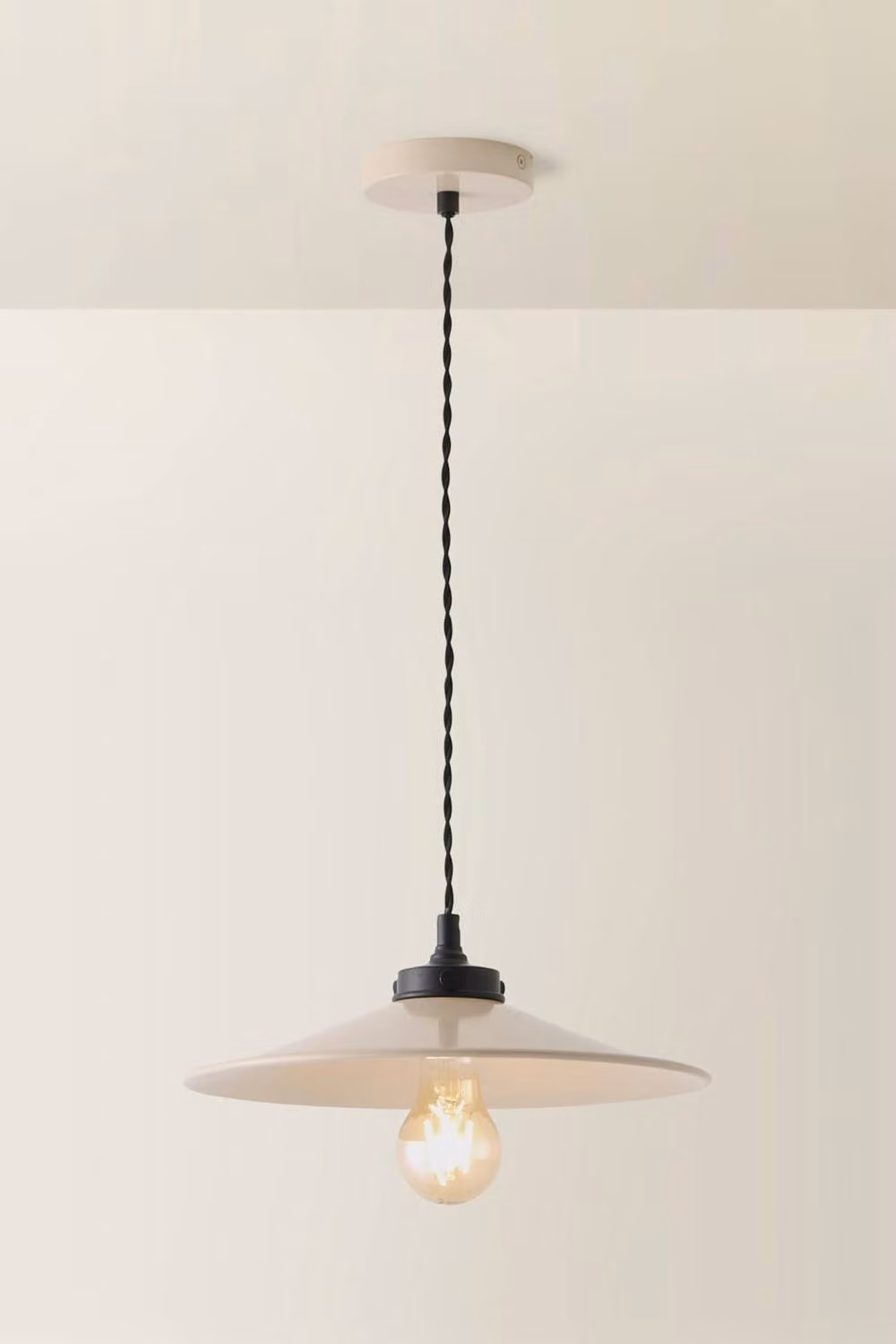 ValueLights Hampstead Retro Metal Cone Pendant Ceiling Light with Bulb in Beige, Green or Wood – 2