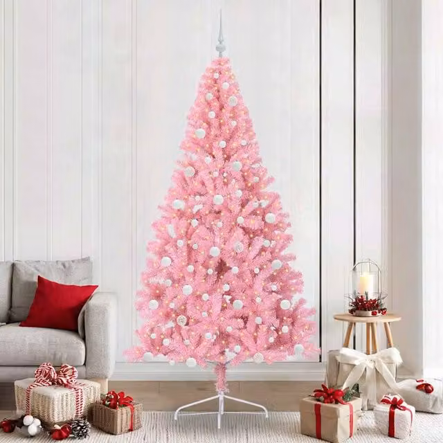 Berkfield Home Artificial Pre-lit Pink Christmas Tree with 300 LEDs, Height: 240 cm