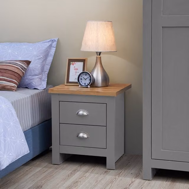 Timber Art Design Lisbon 2 Drawer Bedside Cabinet in Light Grey