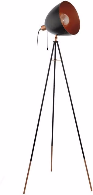 Loops Tripod Floor Lamp in Black and Copper with Metal Shade and E27 Bulb Compatibility – 1