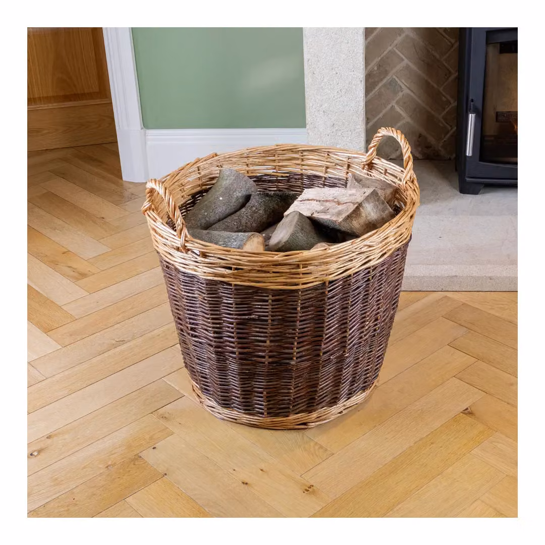 JVL Brown Open Weave Willow Log Basket with Handles – 2