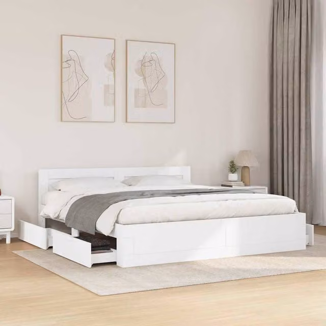 Berkfield Home Modern Bed Frame with Drawers in White, Engineered Wood, W/D/H: 193 x 203 cm – 1