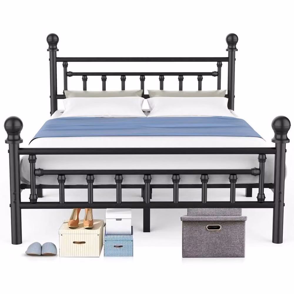FORGEVIO Heavy Duty Metal Double Bed Frame in Black, 140 x 200 cm – 4