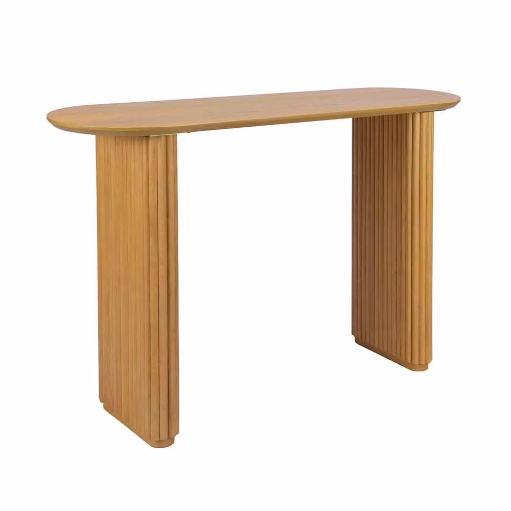 sweeek Oval Console Table in Brown Rubberwood and Oak-Effect Veneer – 2