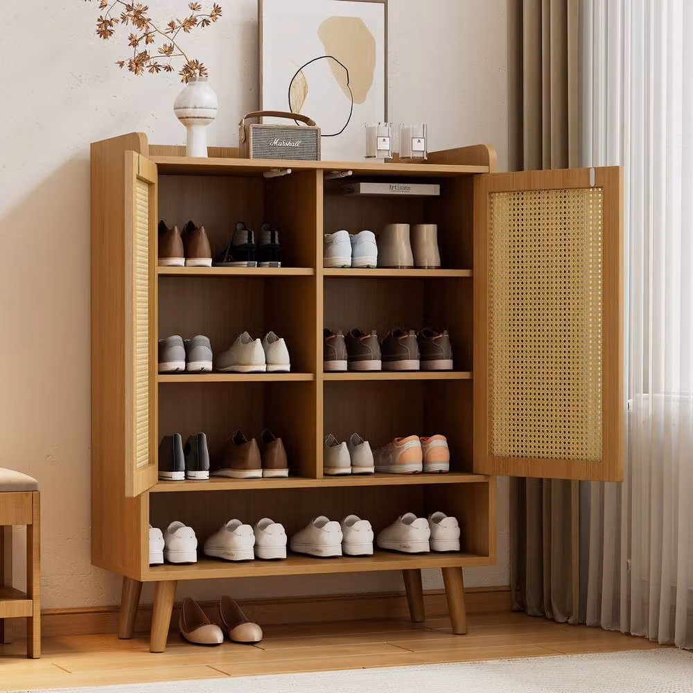BTM Freestanding Rattan Shoe Storage Cabinet in Brown, W: 80 cm, D: 35 cm, H: 105 cm – 2