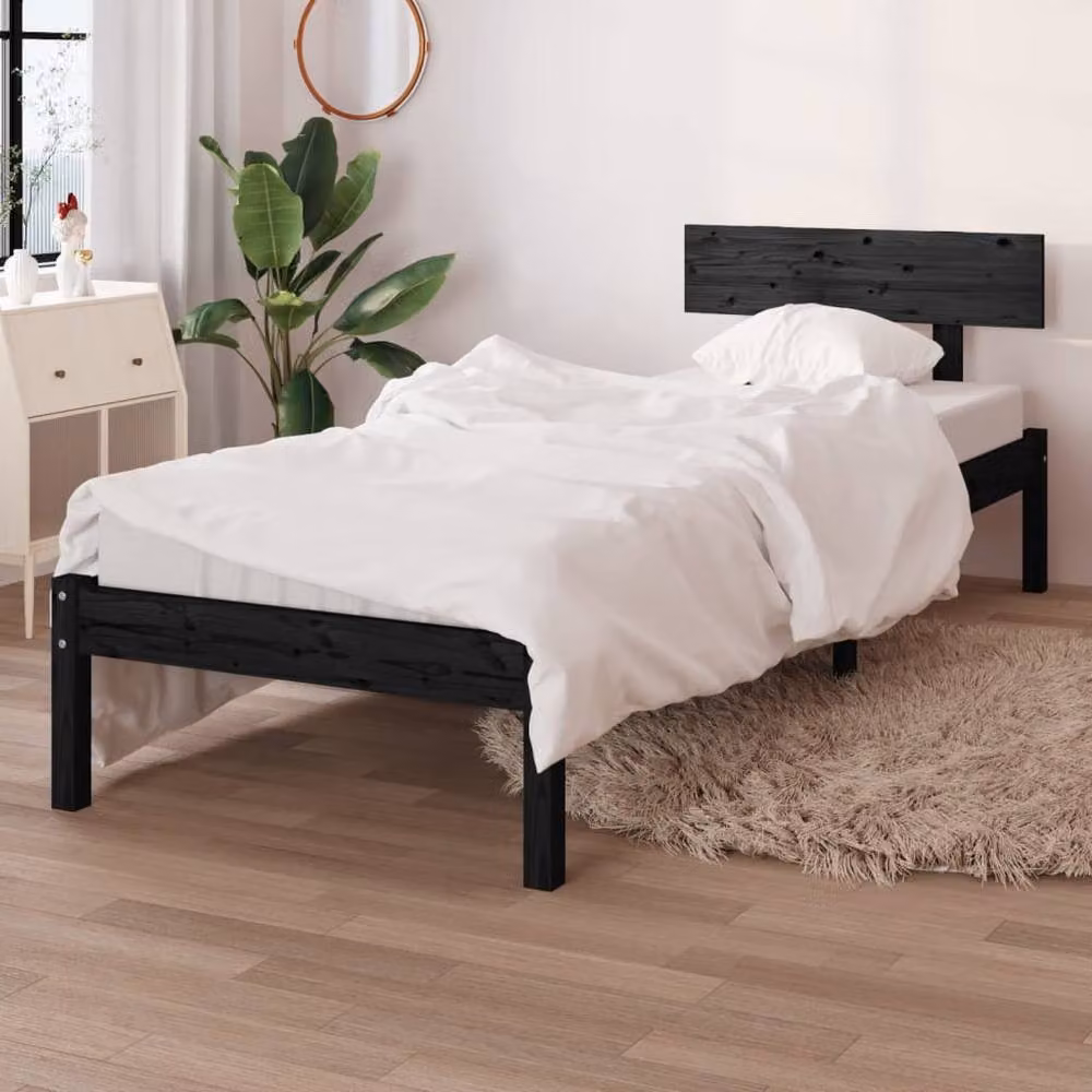 Berkfield Home Black Solid Wood Pine Bed Frame W: 90 cm, L: 200 cm – 2