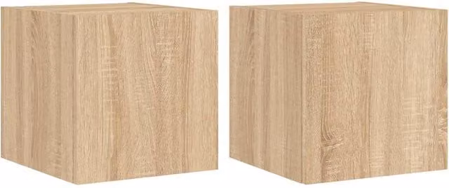 Berkfield Home Set of 2 Wall Mounted TV Cabinets with Integrated LED Lighting in Sonoma Oak Beige, W/D/H: 30.5 x 35 x 30.5 cm