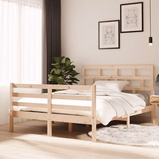Berkfield Home Modern Solid Pine Wood Bed Frame, Brown, W: 135 cm, D: 190 cm