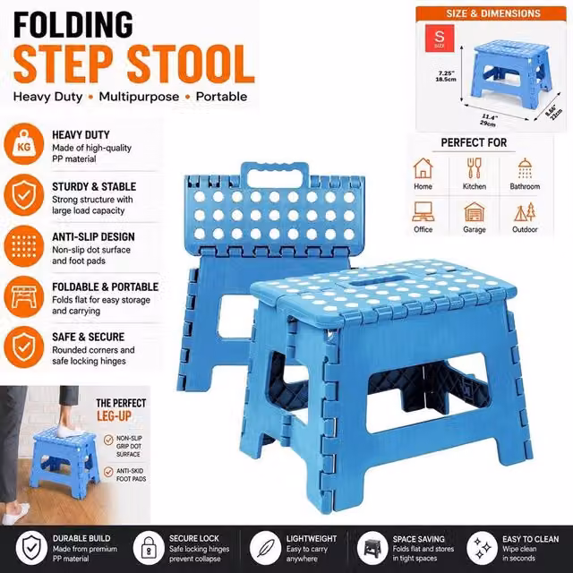 ATEK Small Non-Slip Folding Step Stool for Toddlers in Blue