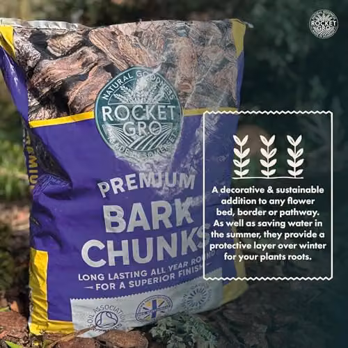 RocketGro Premium Coarse Bark Mulch Chunks, Brown, 50L – 4