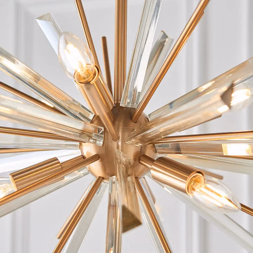 Loops Large Antique Brass 6-Bulb Ceiling Pendant Light with Transparent Prism Glass – 2