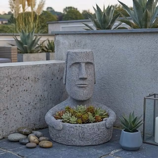 Garden Greatness Easter Island Garden Planter Pot in Multicolour Grey Ceramic