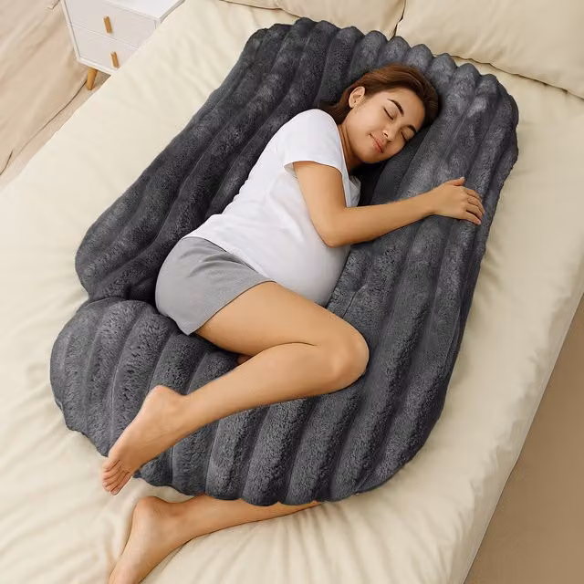 Velosso Plush Supersoft Jumbo Cord Ribbed Body Maternity Pillow in Grey Anthracite
