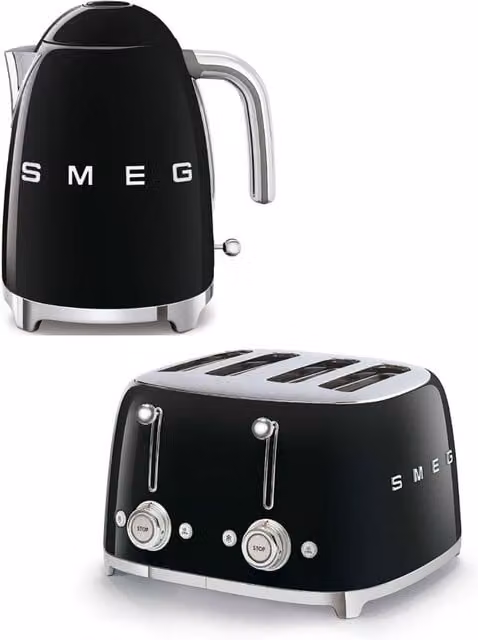 Smeg TSF03 and KLF03 4-Slice Toaster and Kettle Set in Black