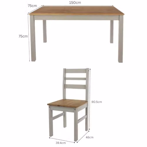 Core Products Linea 1500 mm Large Rectangular Dining Table and 4 Corona Dining Chairs in Antique Waxed Pine and Grey – 2