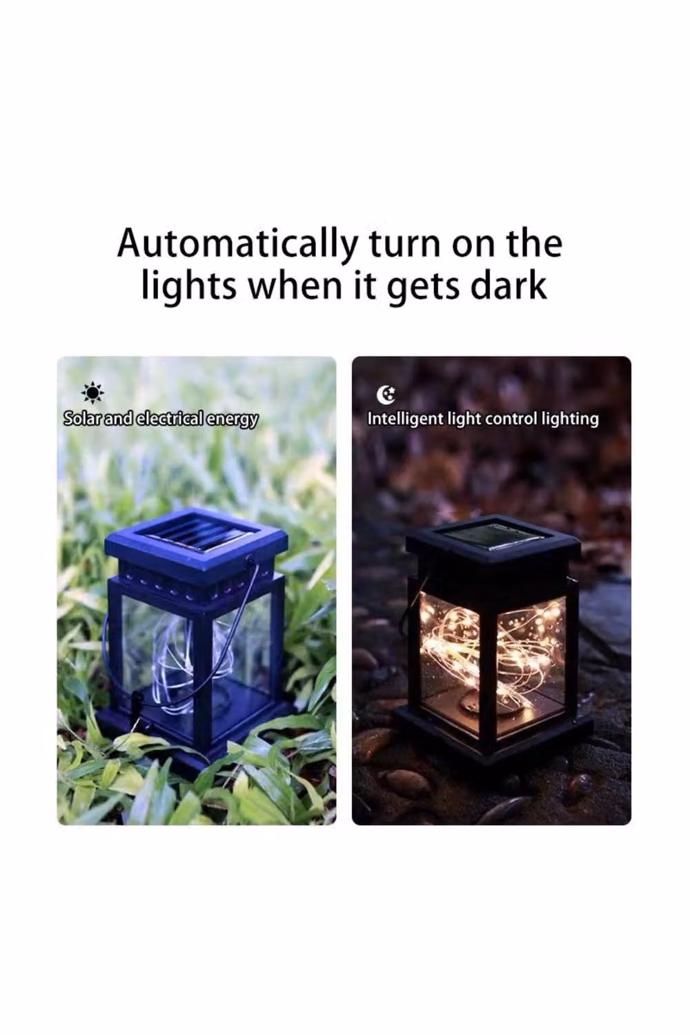 KDMD Solar Hanging Lantern Fairy Lights with Warm White LED, IP55 Waterproof, Black – 2