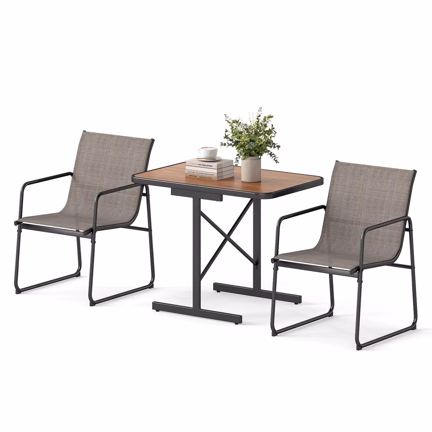 Costway 3 Piece Brown Metal Patio Bistro Outdoor Furniture Set – 5
