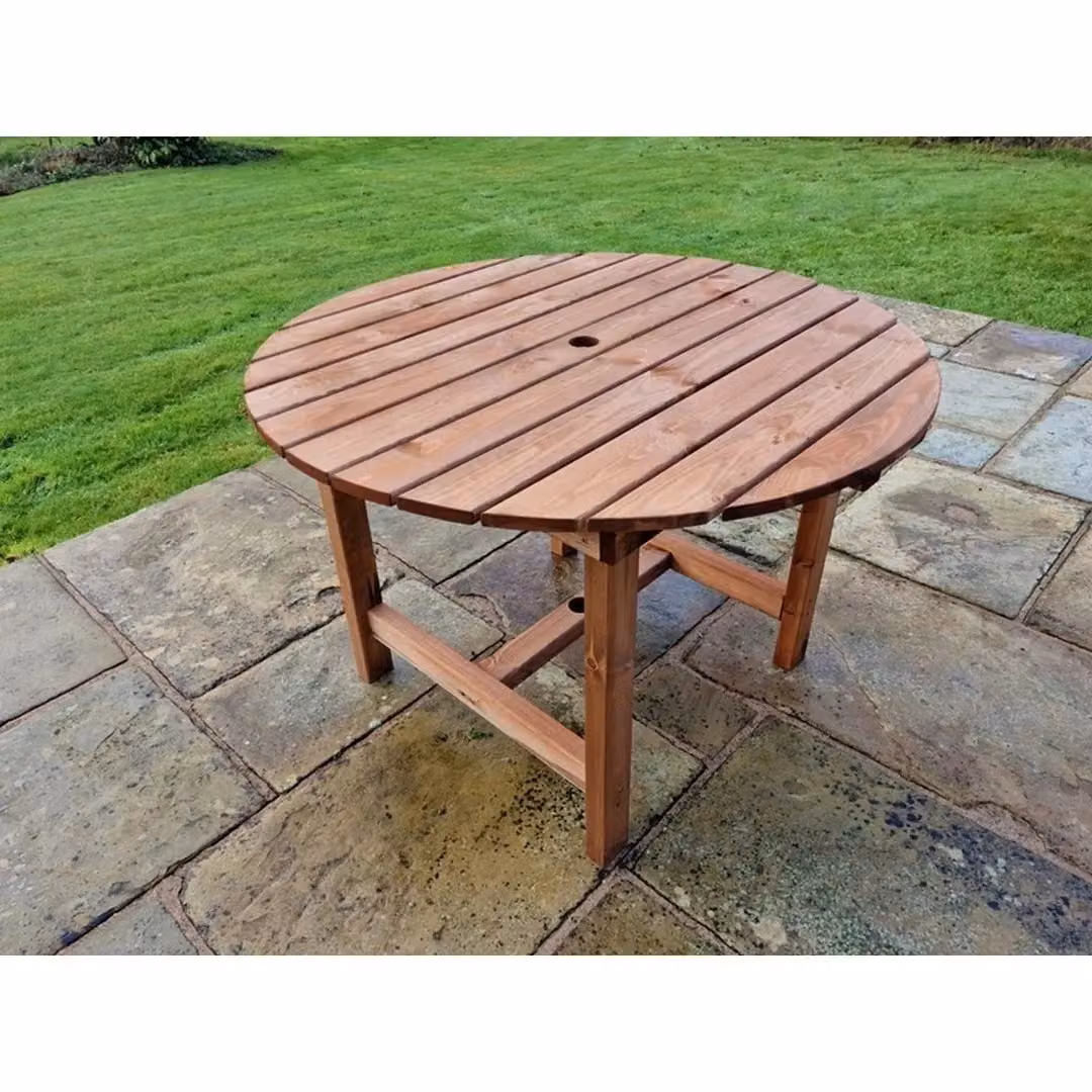 Churnet Valley Garden Furniture Ltd Valley Round Garden Dining Table in Brown Pine Wood, W113 x D113 x H75 cm – 2