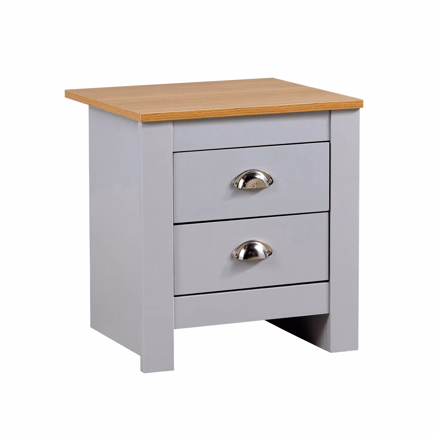 Home Source Grey and Oak 2 Drawer Bedside Nightstand with Metal Handles – 2