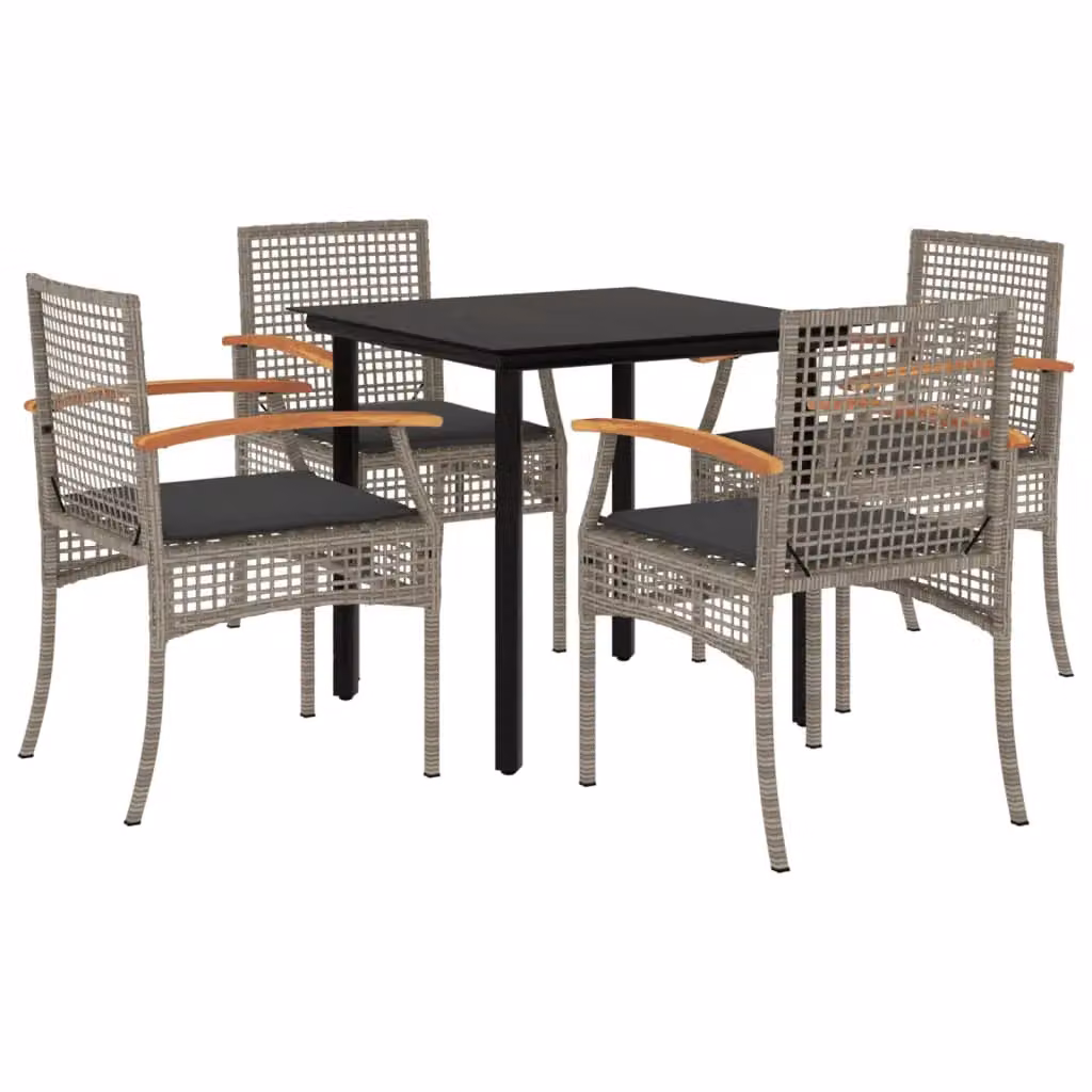 Berkfield Home 5 Piece Grey Poly Rattan Garden Dining Set with Cushions – 2