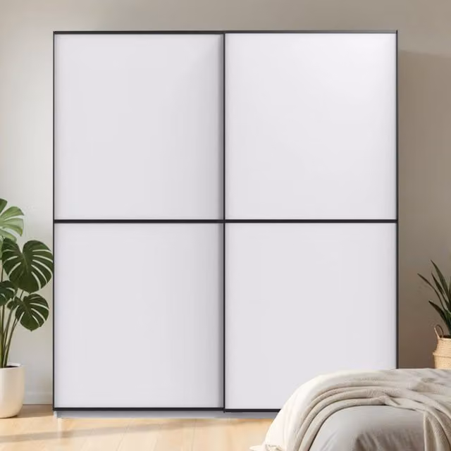 Ulm Sliding Door Wardrobe in White and Black, Width: 135 cm