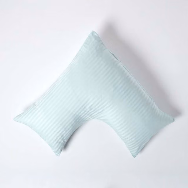 Homescapes 330 Thread Count Blue Egyptian Combed Cotton Percale V Shape Pillowcase