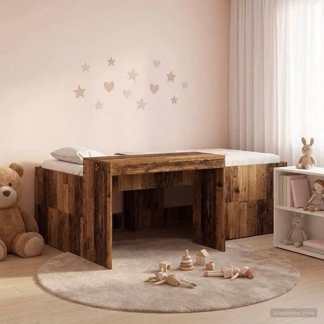 Berkfield Home Kids High Bed Frame with Desk in Brown, W/D/H: 80 x 200 cm – 1