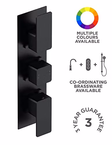 nuie WIN4TR02 Windon Modern Matt Black Concealed Square Triple Thermostatic Shower Valve – 3
