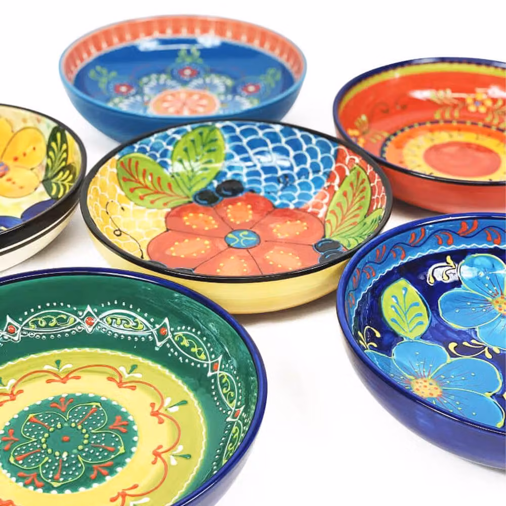 Verano Spanish Ceramics Hand Painted Ceramic Serving Bowl, White, Blue and Multicolour, Diameter: 26 cm – 2