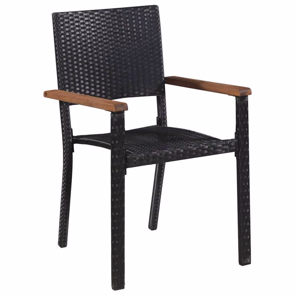 Berkfield Home 5 Piece Black Poly Rattan and Oiled Acacia Wood Outdoor Dining Set – 2