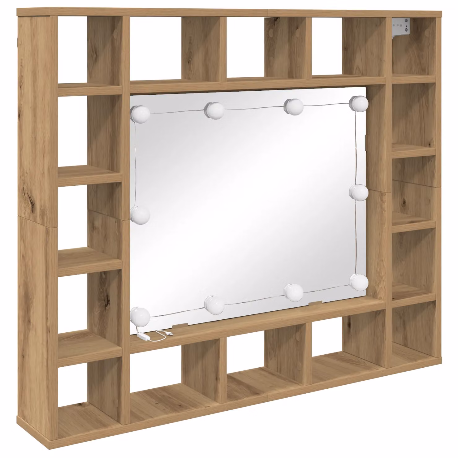 Berkfield Home Artisan Oak Mirror Cabinet in Brown with Integrated LED Lighting and Internal Shelves – 2