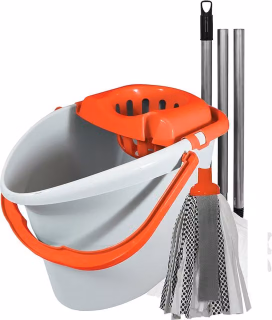 Charles Bentley Microfibre Mop and Bucket Cleaning Set with Wringer, Orange