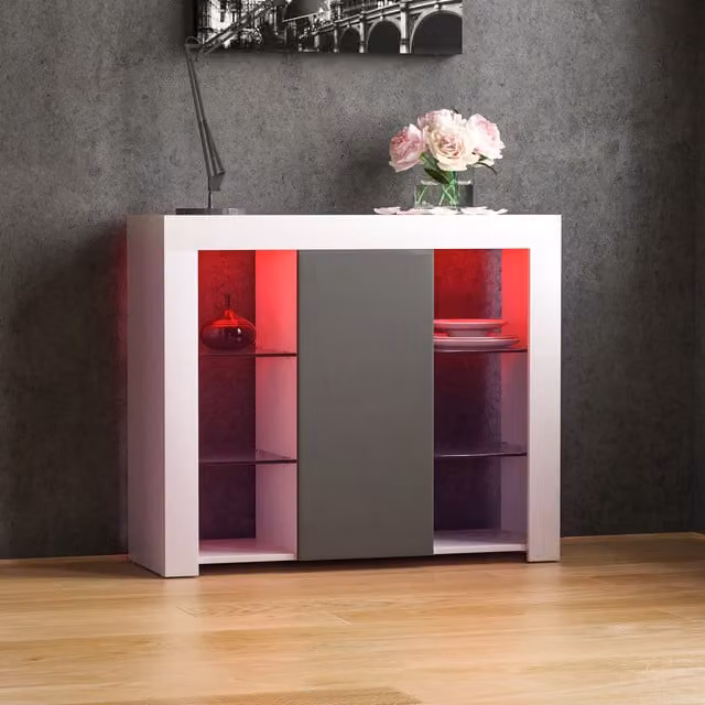 Vida Designs Azura 1 Door LED Sideboard in White and Grey, Width: 98 cm