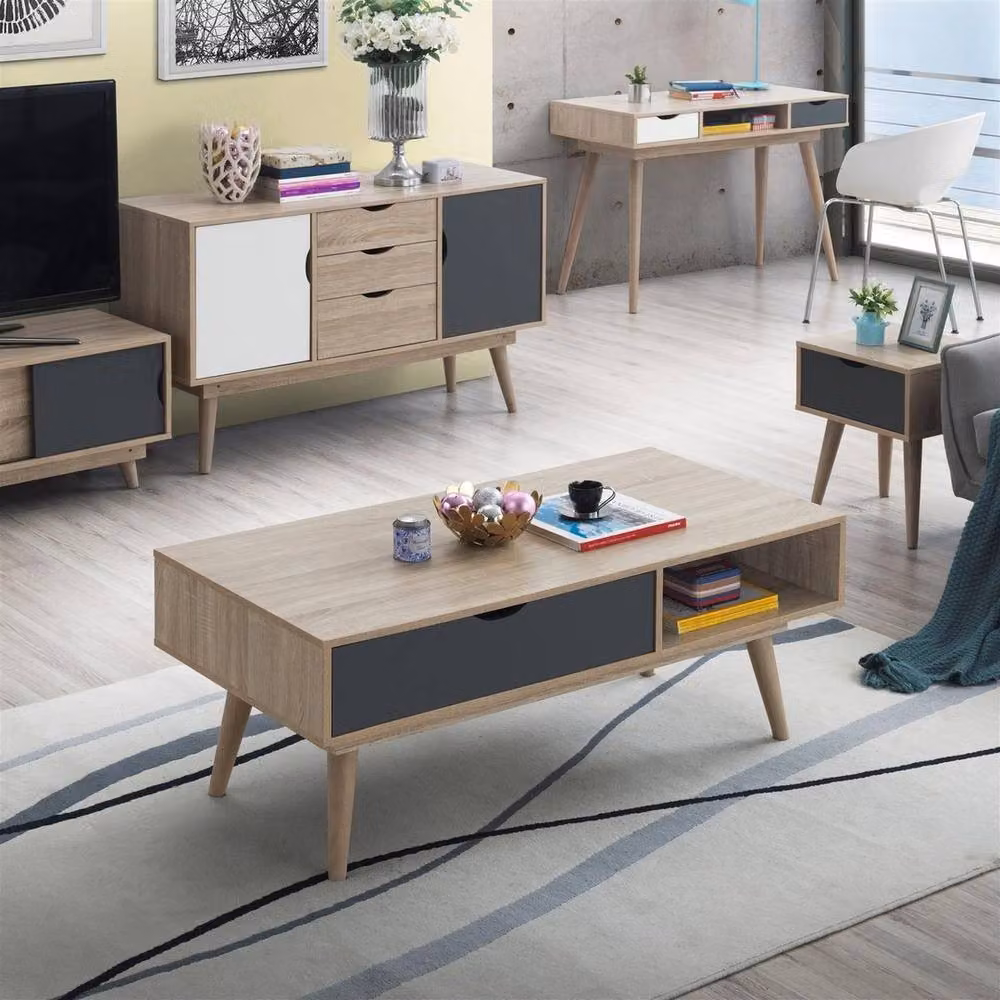 FLAVORA Retro Square Coffee Table in Dark Grey Oak, W: 100 cm x D: 100 cm – 4
