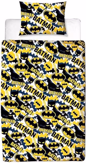 Batman Reversible Graphic Duvet Cover and Pillowcase Set, Multicolour, W/H: 90 x 190 cm – 1