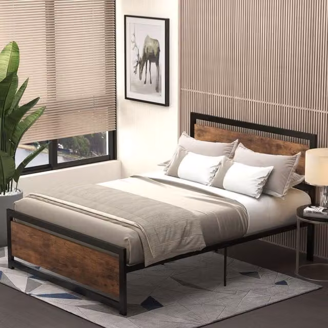HOMCOM Industrial Metal Bed Frame with Headboard and Footboard in Black, Size: 90 x 200 cm