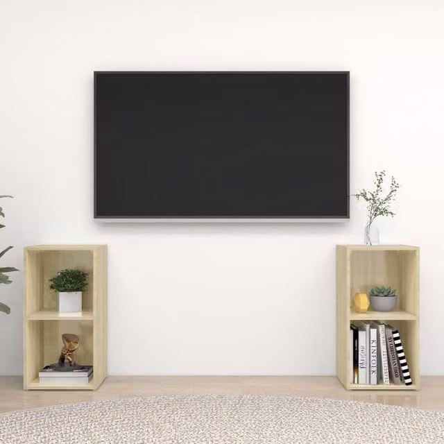 Berkfield Home Set of 2 Sonoma Oak TV Cabinets in Brown, W/D/H: 72 x 35 x 36.5 cm