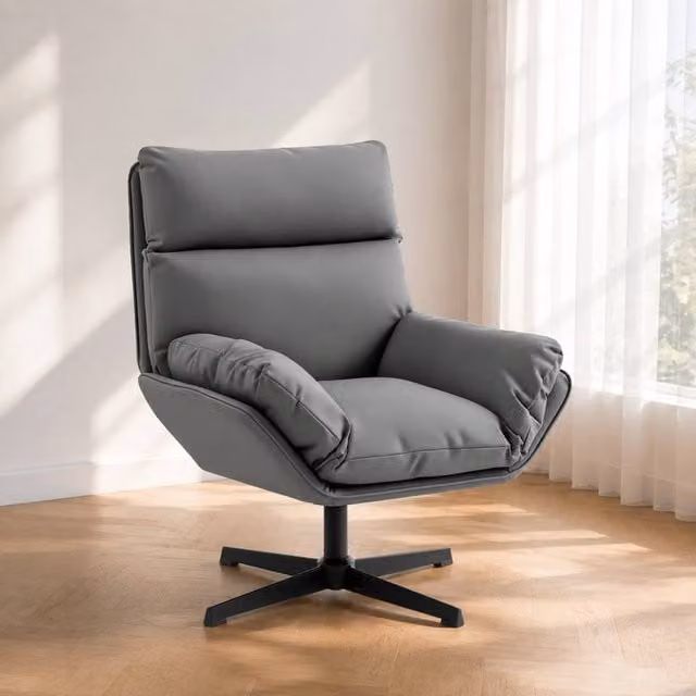 STILVORA 360 Swivel Armchair with Padded Cushion in Grey and Black Synthetic Leather