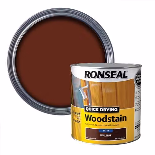 Ronseal Quick Drying Water Based Woodstain in Walnut, Satin Finish, 2.5 L