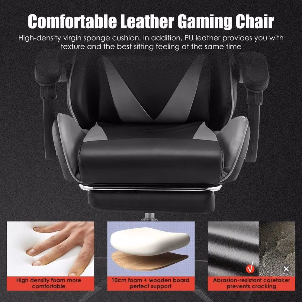 FLAVORA Black Leather Massage Gaming Chair with Headrest and Armrests – 5