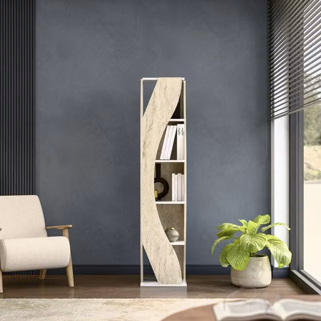 Decorotika Reva Corner Bookcase in White and Bronze
