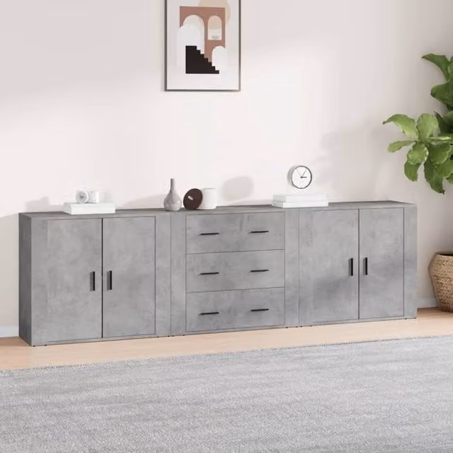 Berkfield Home 3-Piece Wall Mounted Sideboard Set in Concrete Grey Matt MDF