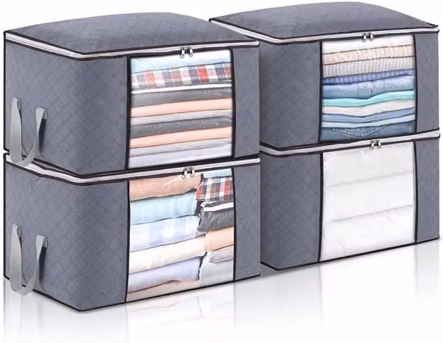 Nordara 4-Piece Underbed Clothes Storage Bags with Handles in Grey