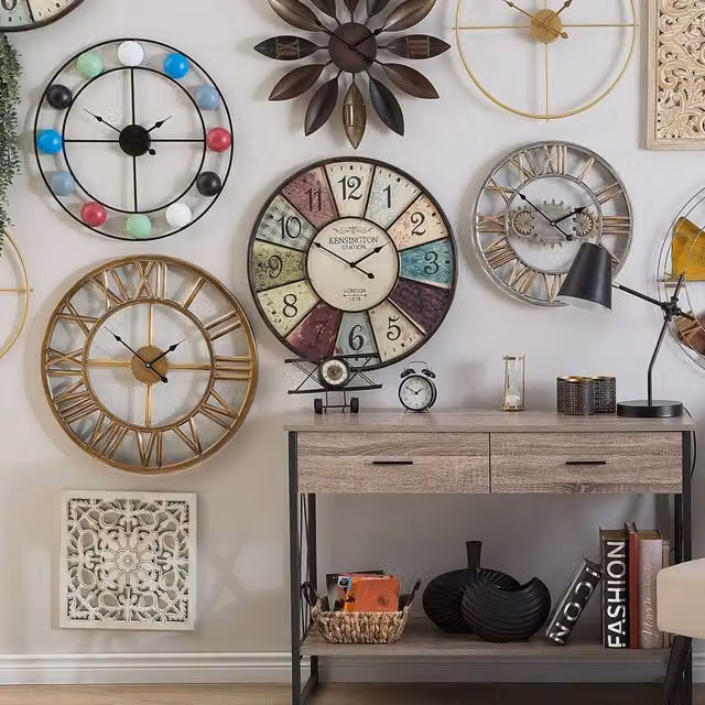Wyld and Coco Heritage Home Round Wall Clock in Multicolour Metal, Diameter: 59 cm