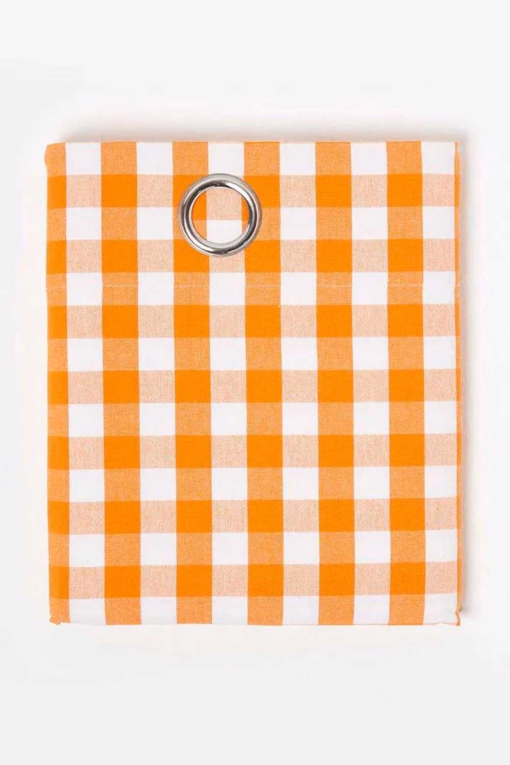 Homescapes Orange Cotton Block Check Gingham Eyelet Curtain Pair, Width: 140 cm, Drop: 183 cm – 2