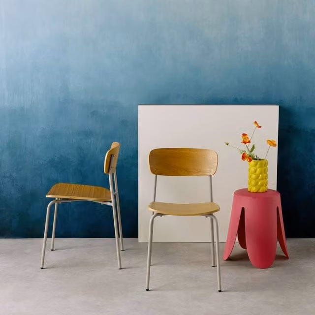 Sweekeek Vintage Metal and Plywood Dining Chairs in Beige, Set of 2