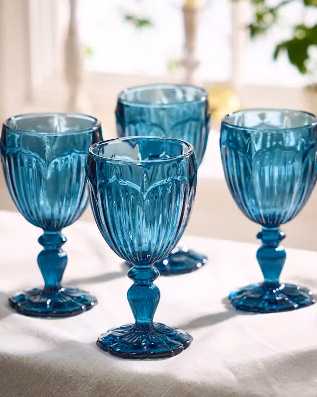 Dibor Set of 6 Blue Embossed Floral Wine Goblets, 280ml per glass – 2