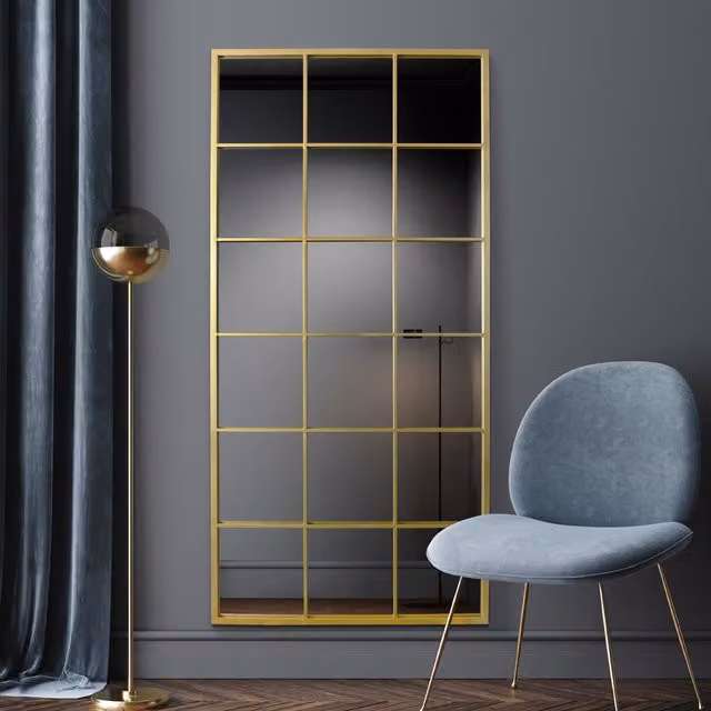 MirrorOutlet Fenestra Gold Modern Window Wall Mirror, Gold, H 174 cm x W 85 cm